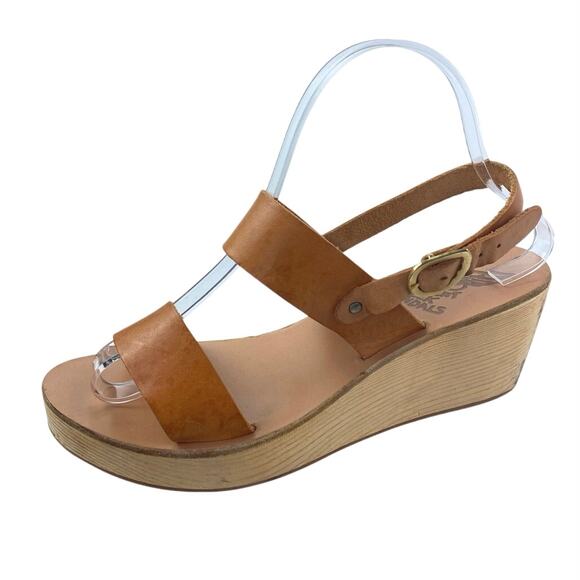 Ancient Greek Sandals Women's Brown Leather Open Toe Slingback Wedge Heels Sz 8 - Picture 1 of 5